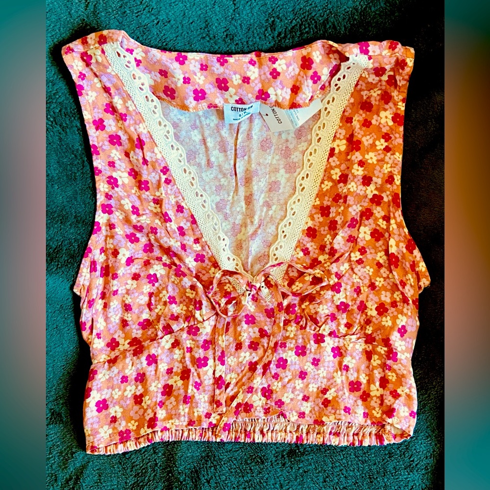 Pink Multi floral cropped shirt